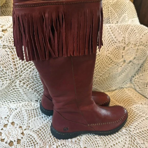 Born Red Fringed Leather Moccasins - Picture 8 of 10